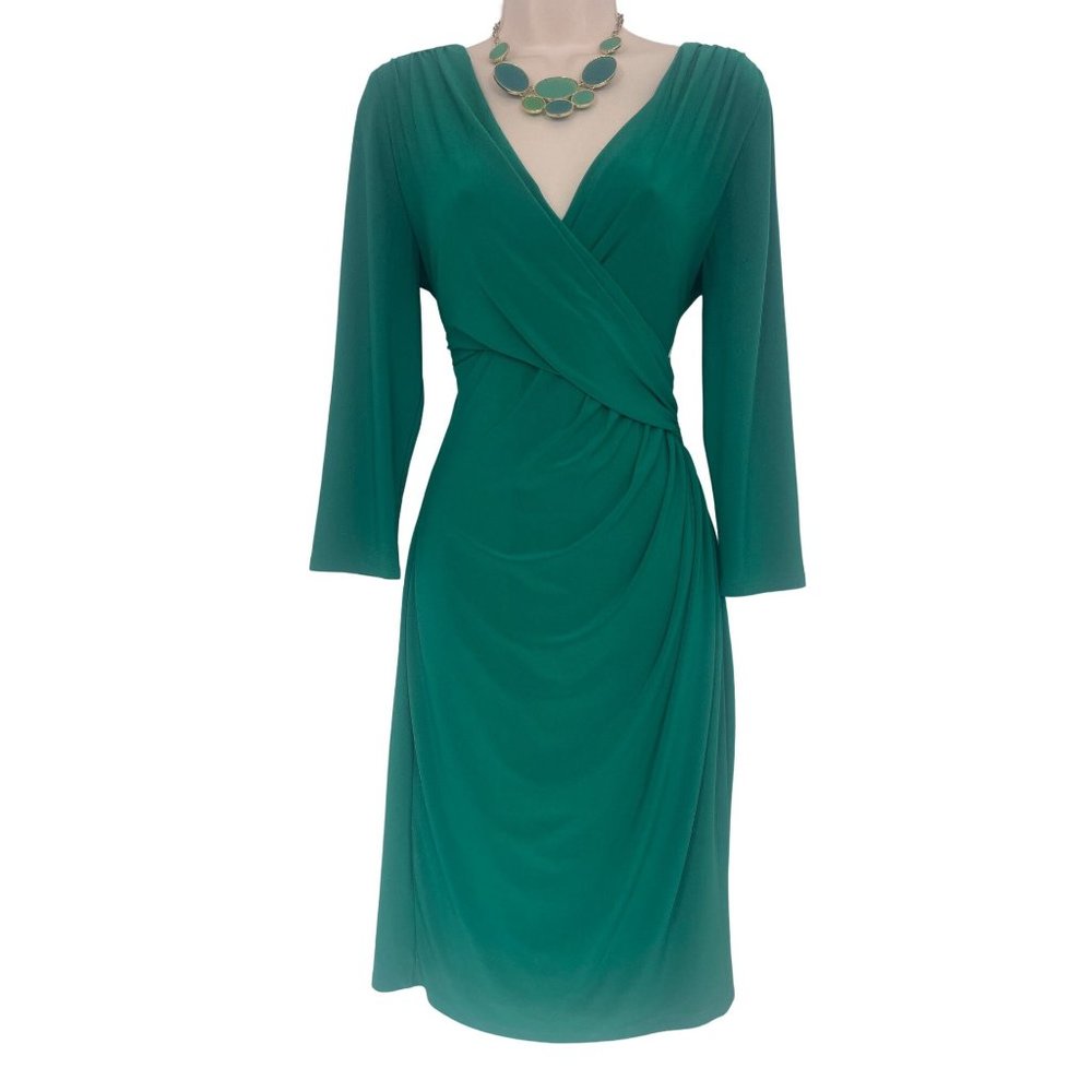 Size 12 RALPH LAUREN CLASSY GREEN DRAPED JERSEY DRESS Sheath Day/Evening Party